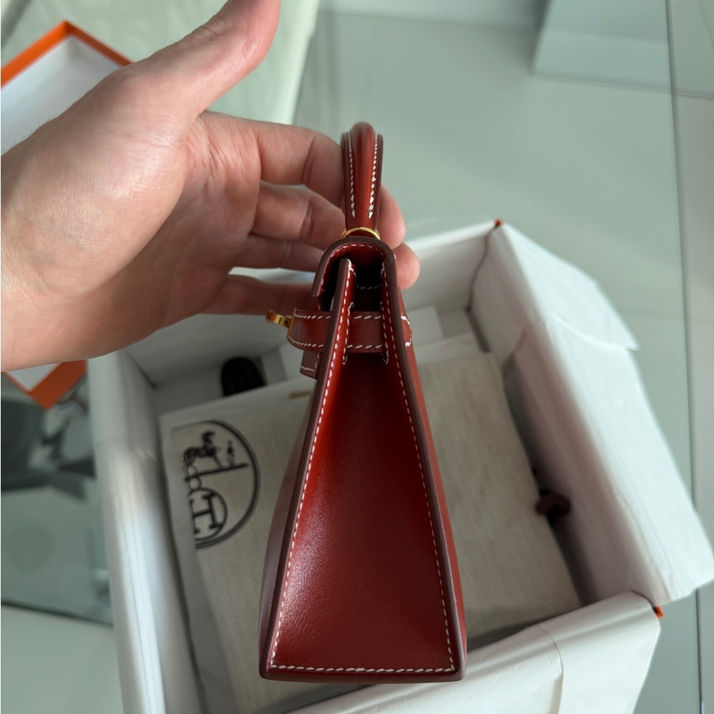 Hermes Red box Leather mini Kelly with Gold Hardware - Picture 10 of 14
